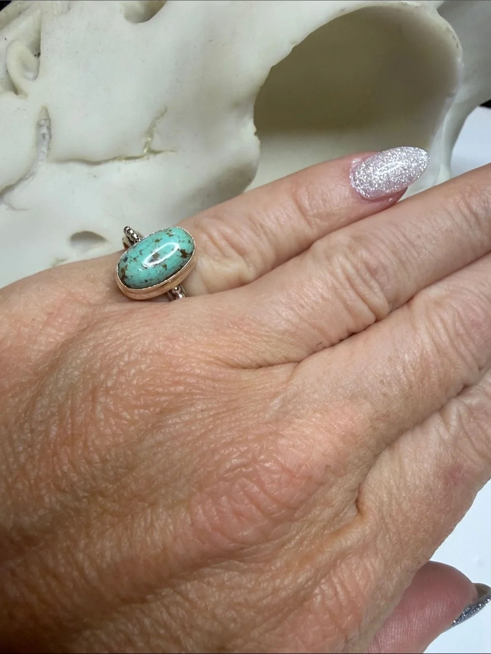 Sterling Silver Turquoise Oval Ring Size 6.5